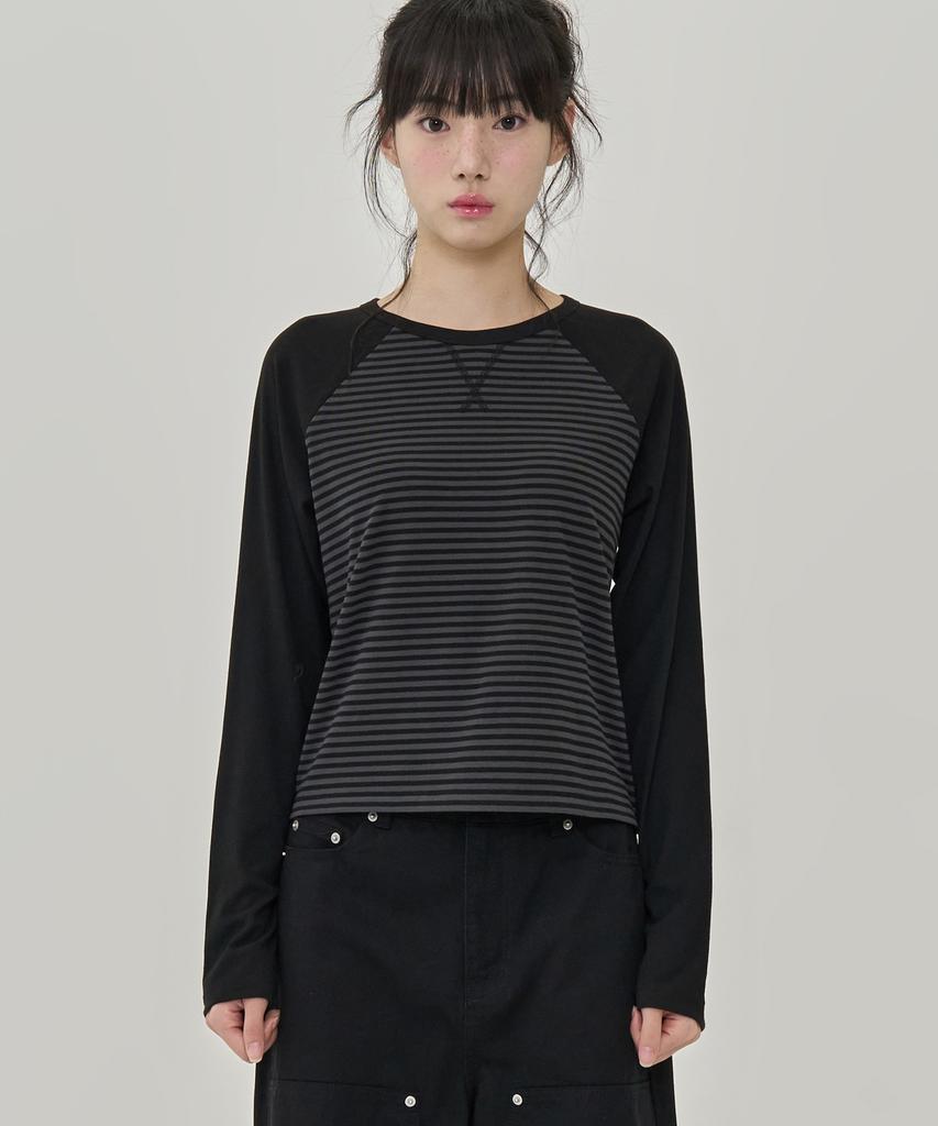 TOFFEE WOMEN W Daily Striped Raglan T-Shirt (Black)