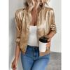 Women's Stand Collar Long Sleeve Metallic Zip-Up Bomber Jacket Regular Fit Casual Outerwear