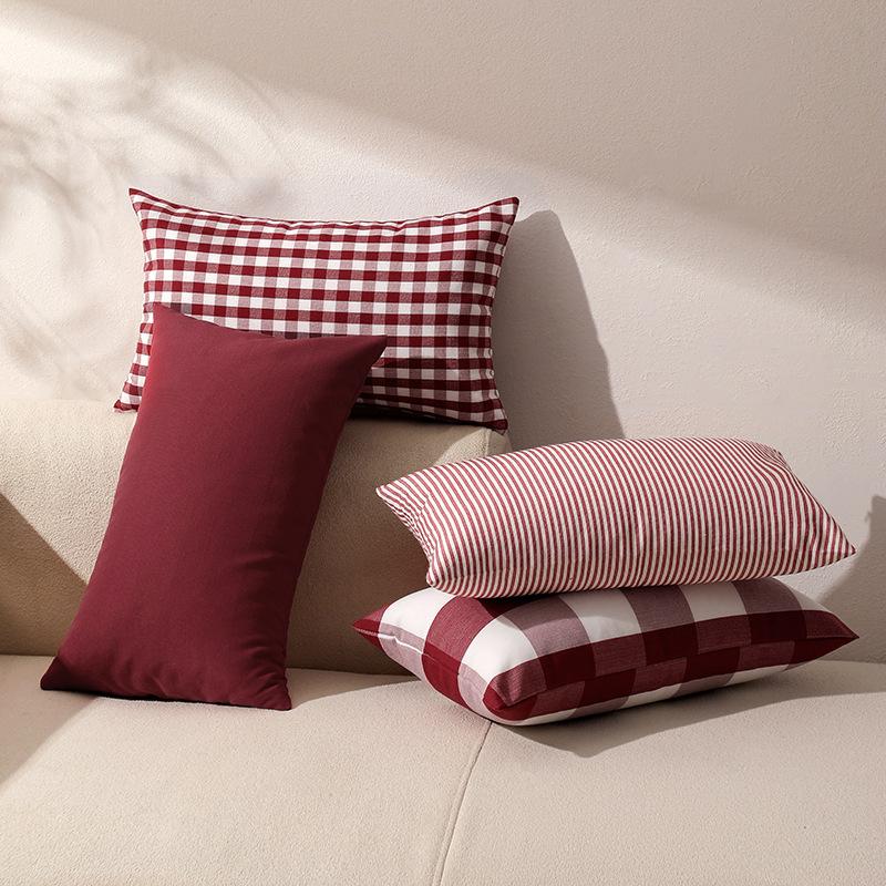 Pastoral Red Large and Small Plaid Pillowcases Simple Pinstripe Plain Pillowcases Pillow Waist Pillowcases Without Core