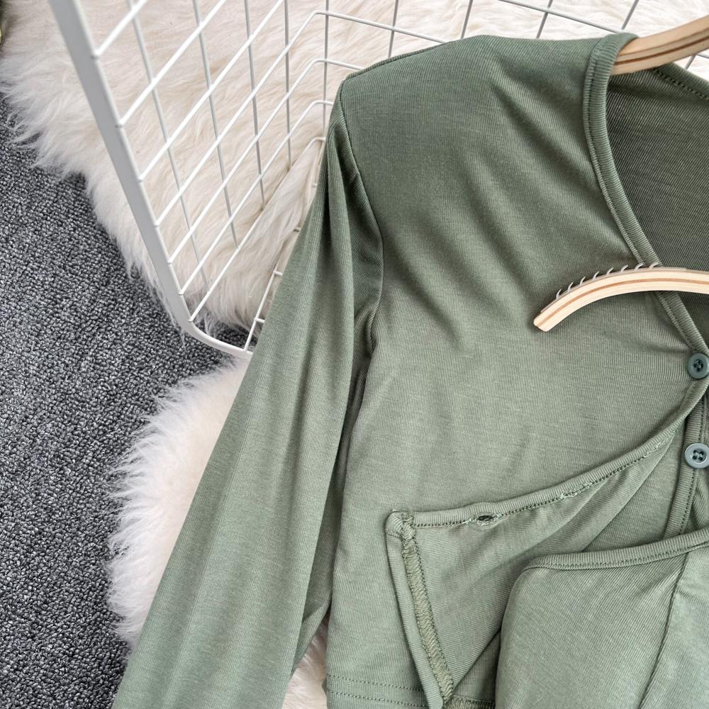 Fashion Suit Female Halter Camisole Three-Piece Set V-Neck Shawl Coat High Waist Split Skirt Autumn