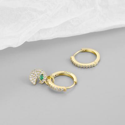 925 Sterling Silver New Korean Earrings Asymmetrical Design Dreative Zircon Micro-set Greedy Snake Ear Buckle Earrings