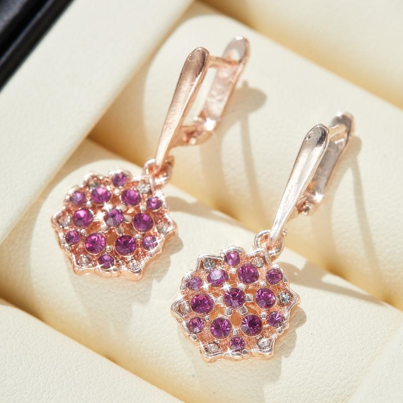 Rosenrote Kristall Runde Zirkon Sonnenblumen Creolen Für Frauen Roségoldene Farbe Hochzeit Blume Schmuck Verlobungsgeschenk