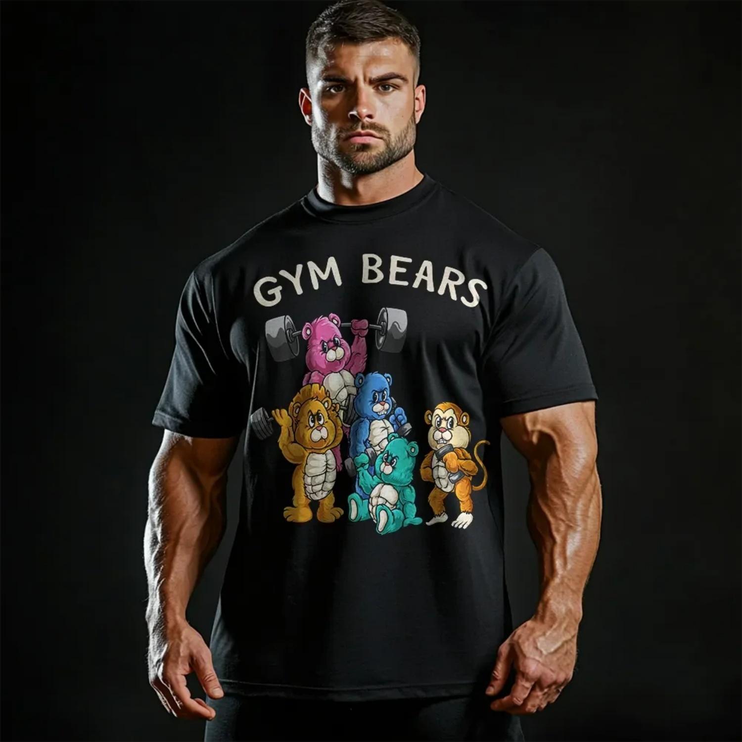 

Gym Bears Cotton TShirt Retro Casual Mens Fitness Muscle Workout Black S чёрный