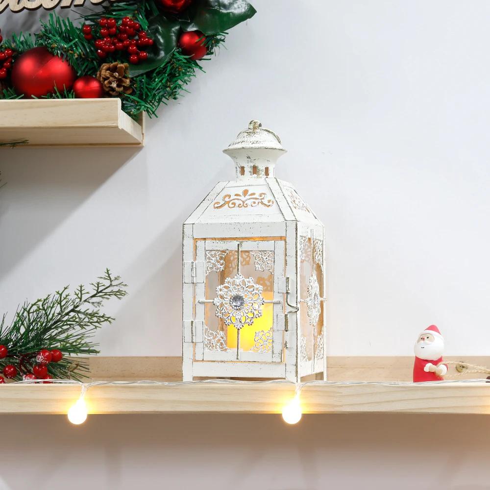 CDecorative Lantern 9.5" High Metal Candle Lantern Vintage Style Hanging Lantern (White with Gold Brush)