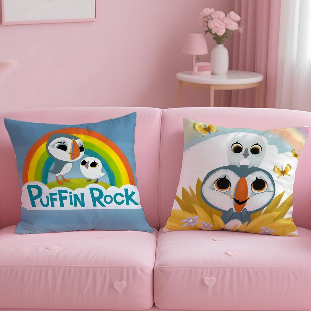 classic cartoon Puffin Rock Cushion Cover Soft  EasyWash Pillow Case  Versatile for Couch Bed Travel and Office