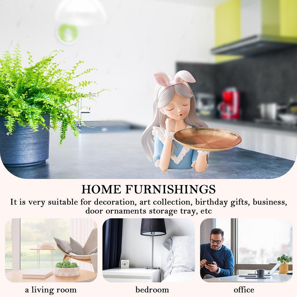 Cute Girl Storage Decor with Pallet Resin Sculpture Decor Entrance Crafts Candy Sundries Household Supplies for Home Living Room