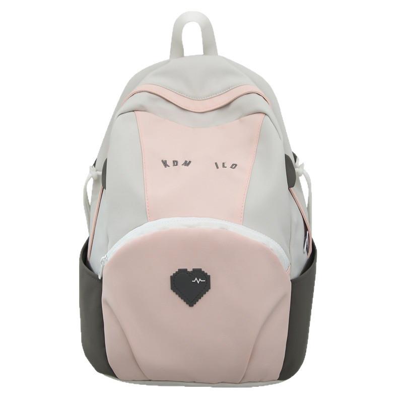 Backpack Casual Nylon With Letter Print Design And Heart Pattern School For
