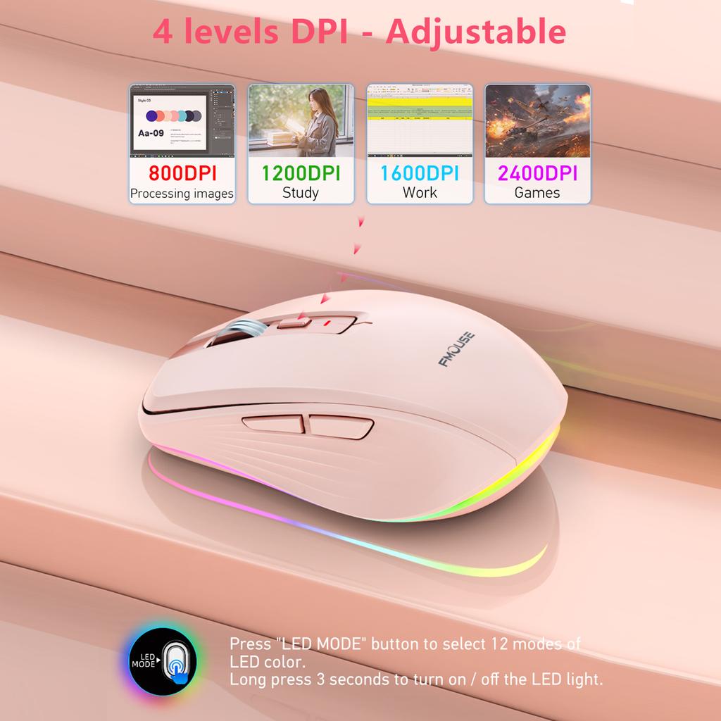 FMOUSE 2.4G+BT5.1 Dual-mode Wireless Mouse Computer Gaming Mice Ergonomic Design 4-gear
