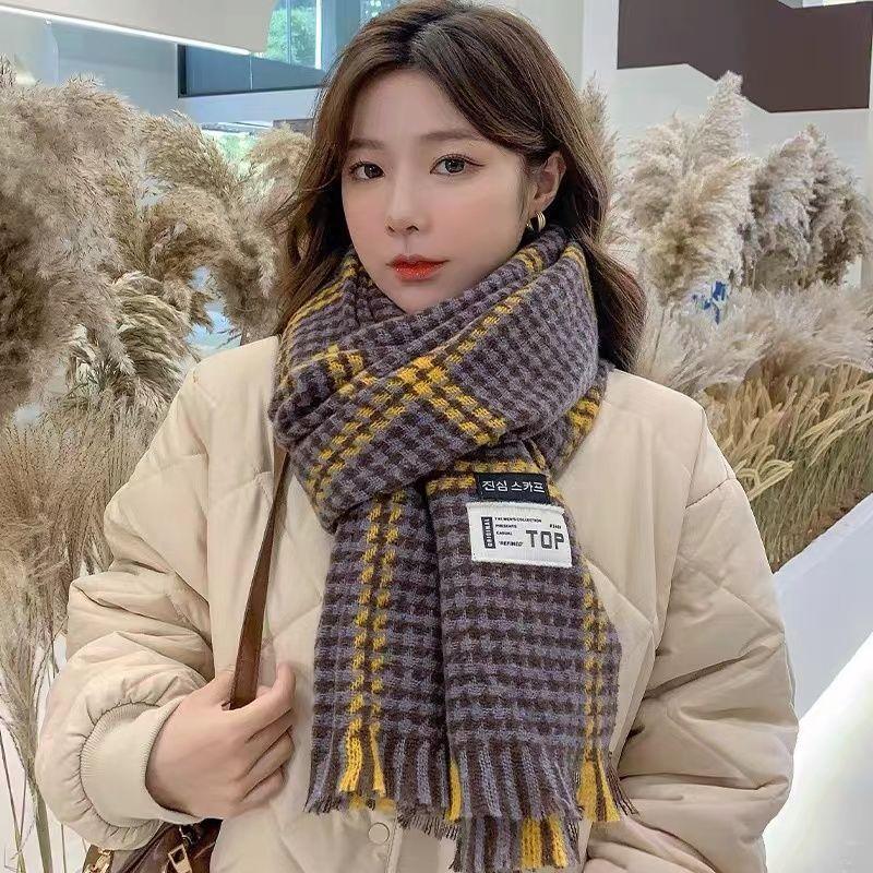 Houndstooth Scarf Women's Winter Warm New Style High End Ins Style High School Girls Student Scarf