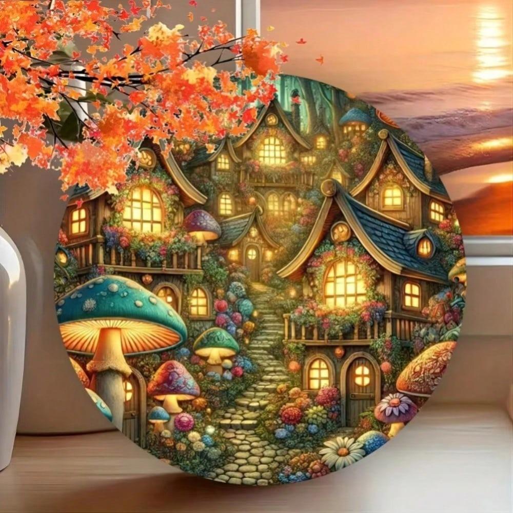 Vintage Forest Metal Tin Sign Pine Berries Round Wall Decor for Home