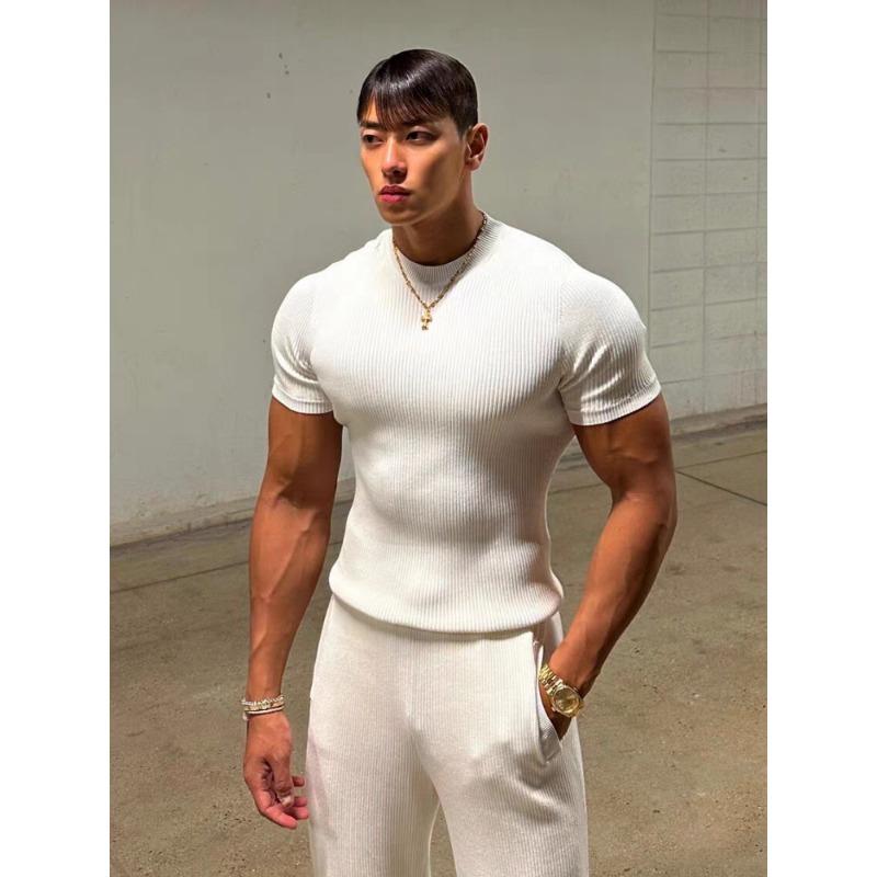 Men S Waffle Knit Short Sleeve Fitted Casual T Shirt