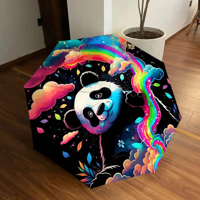 1pc Rainbow Panda Fantasy Umbrella with Plastic Handle,Suitable for All Seasons Home Travel Outdoor UmbrellaDD266