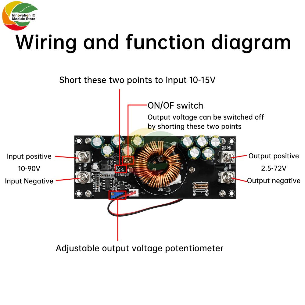 High Power 1500/1200W Adjustable Step-Down Power Supply Module DC15V-90V to DC2.5V-72V 30A Constant Voltage Power Supply Board