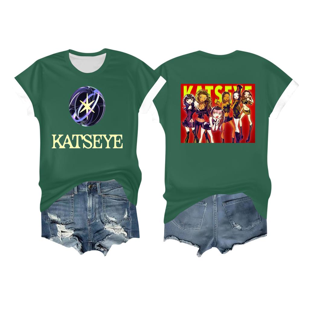 Kvinners avslappet trykket t-skjorte rund hals genser kort ermet topp