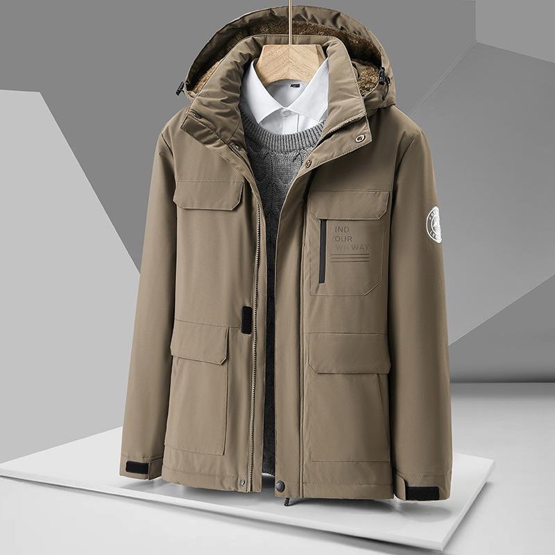 Winter Velvet Thickened Outdoor Waterproof and Windproof Tooling Jacket Thermal Hooded Cotton Jacket Jacket