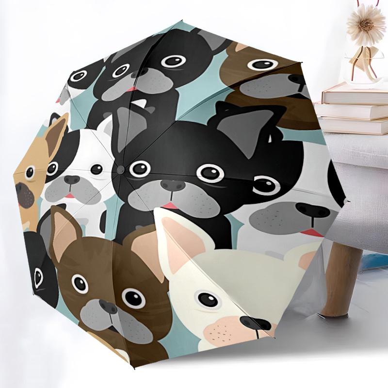 1pc Pug Party Fashionable Automatic Opening/Closing Folding Umbrella with 8 Bones, Windproof Portable, Daily Use063