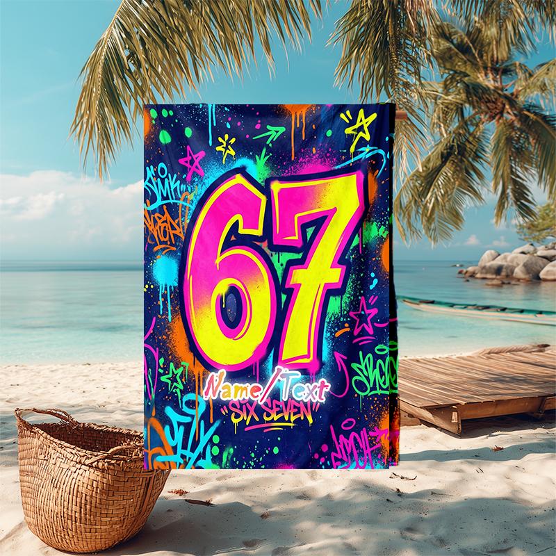 1PC Custom Name Colorful Graffiti Art Beach Towel Highly Absorbent And Sand-Resistant Towel for Swimming, Pool, Yoga, And Travel Lightweight