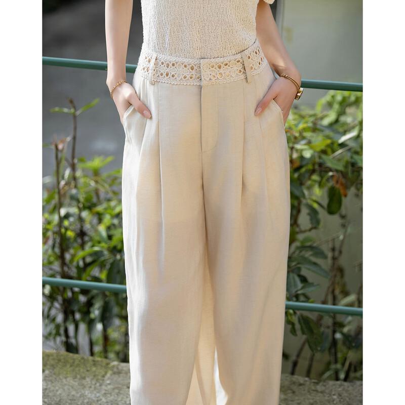 Demana Linen Blend High-Waist Wide-Leg Pants