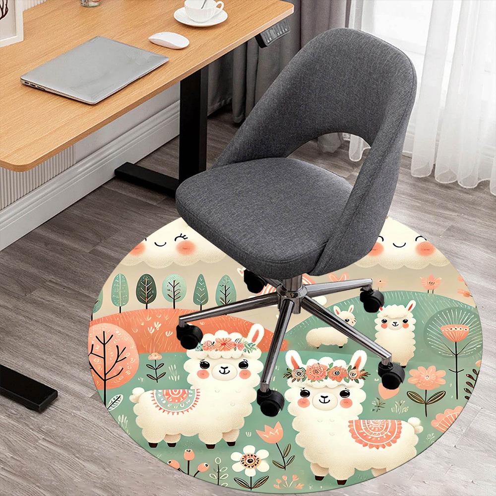 

1pc Llama Flowers Round Chair mat Area Rug - Non-Slip, Floor Mat for Office, Bedroom, and Indoor Decor -1002074 80cm by 80cm