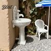 Cabin Scenery Miniature Pedestal Round Sink Vintage Model Decor Bathroom Roman Column Retro Style Dollhouse Furniture Accessory Wash Basin