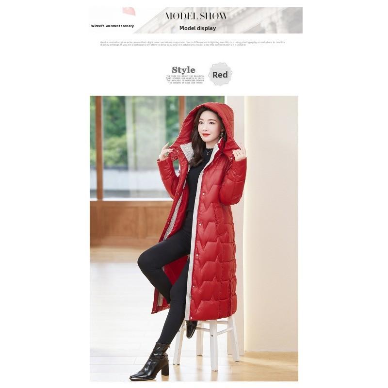 Women's cotton-padded clothes, winter medium and long over-knee glossy leave-in, thickened, slim and thin, warm cotton-padded jacket