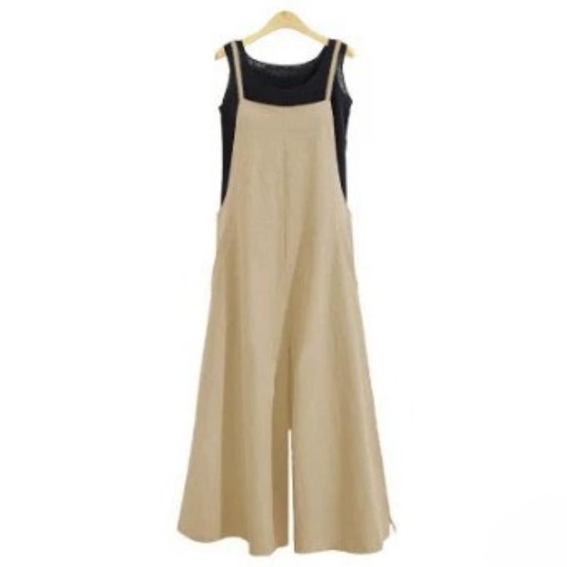 Women's Summer Sleeveless Jumpsuit Solid Color Wide Leg Bib Overalls Casual Loose Straps Dungaree