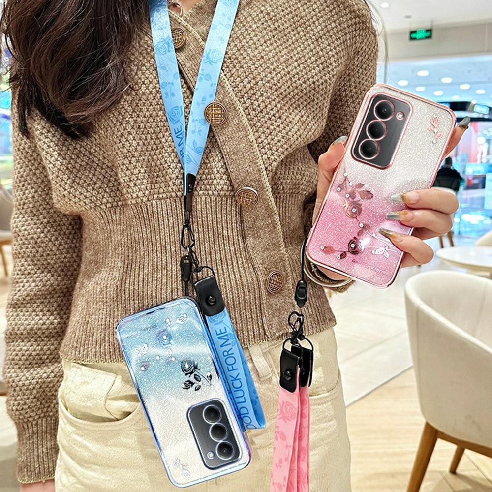 For Xiaomi Redmi 15 4G (EU) (171mm) Case Flower Pattern TPU Gradient Phone Cover with Lanyards