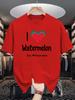 Unisex Soft Cotton Tee I Love Watermelon Heart Fruit Print Loose Breathable Summer Crew Neck Casual Street T Shirt Unisex Daily Wear