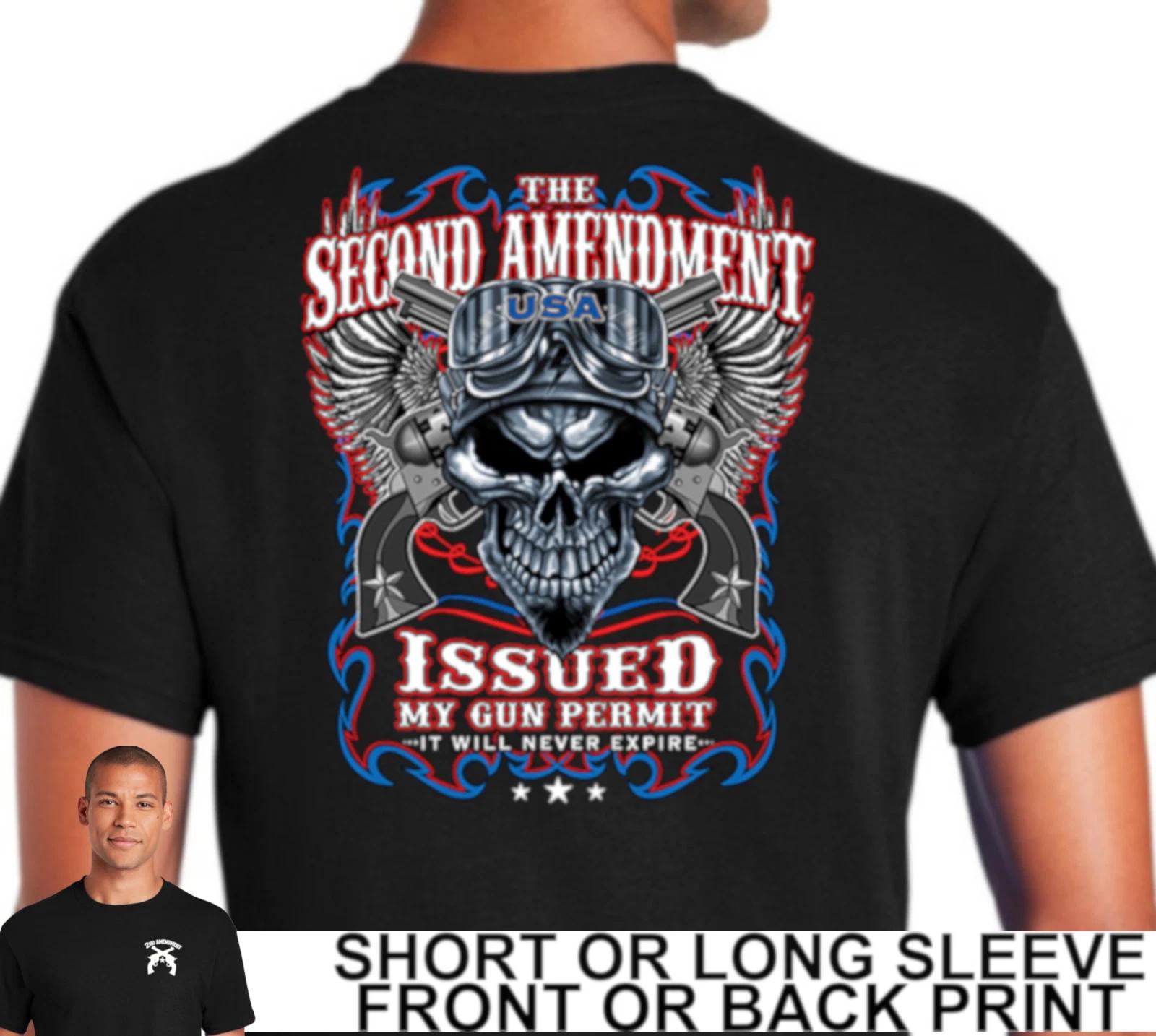 2nd Amendment Issued My Gun Permit Skull Pistols Right To Bear Arms Mens T Shirt XXXXL