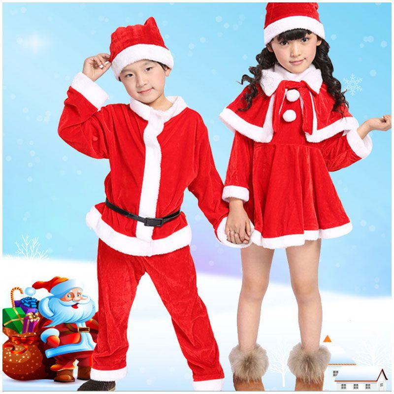 Soft Cotton Blend Children's Christmas Apparel Red Santa Suit For Boys And Girls
