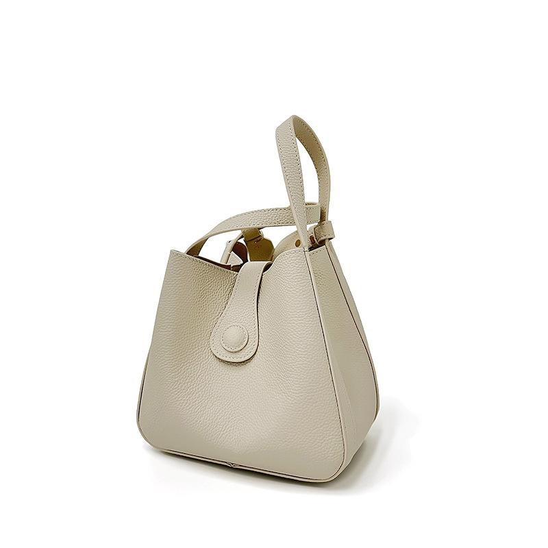 

New fashion trendy leather bucket bag multi-functional first layer cowhide niche commuter bag large capacity vegetable basket