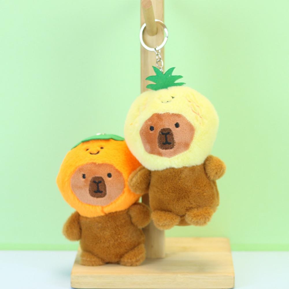 

Smile Fruit Hat Capybara Pendant Simulated Cartoon Animal Key Ring Plush Capybara Keychain Kids