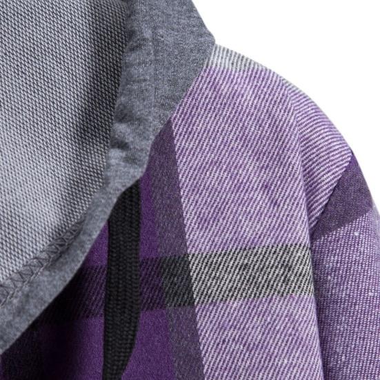 Männer Frühling Herbst Mit Kapuze Kordelzug Hemd Mantel Langarm Plaid Print Einfarbig Patchwork Farbe Einreiher Casual Mantel