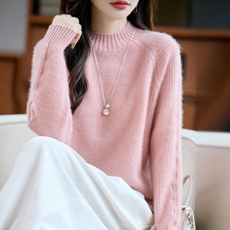 Damen Kaschmirpullover Qinghe Kaschmir 30% Kaschmir 70% Wolle Herbst- und Winterpullover warm und modisch