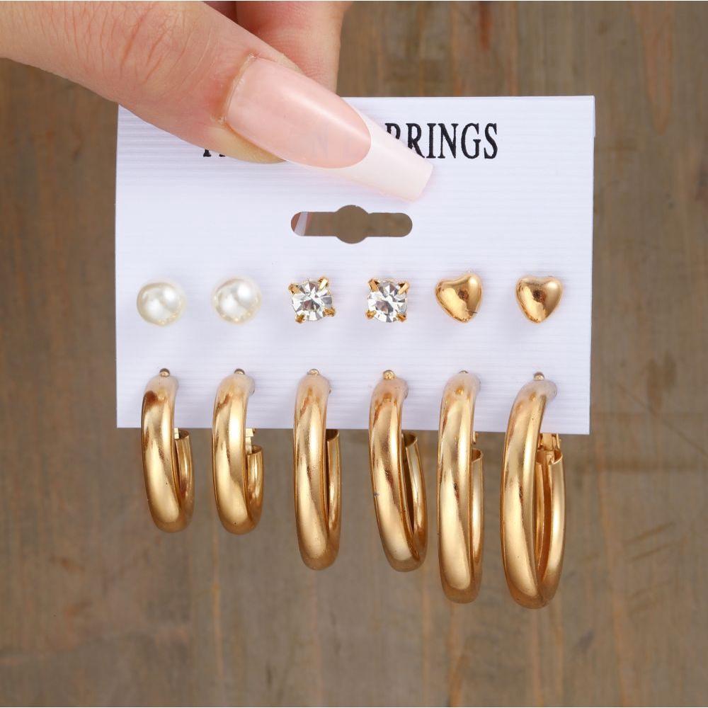 

IF ME 6 пар/компл. Роскошные серьги-кольца золотого и серебряного цвета для женщин, классические серьги с искусственным жемчугом в форме сердца, гипоаллергенные аксессуары, ювелирные изделия 16