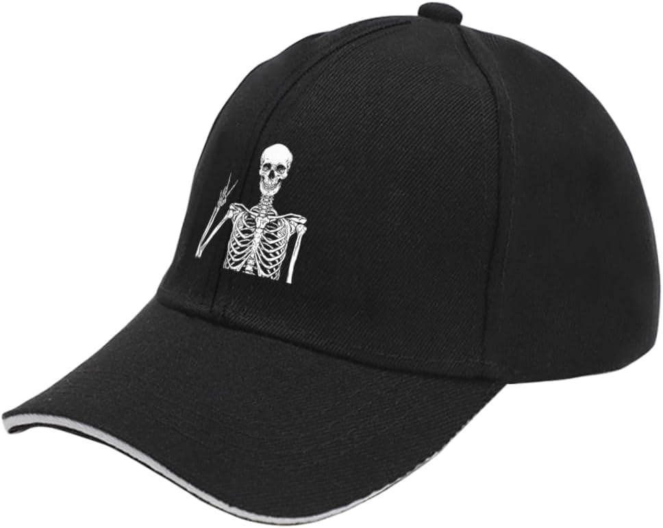 Skeleton Peace Sign Baseball Cap Cool Skull Graphic Adjustable Polyester Summer Sports Cap for Men Women