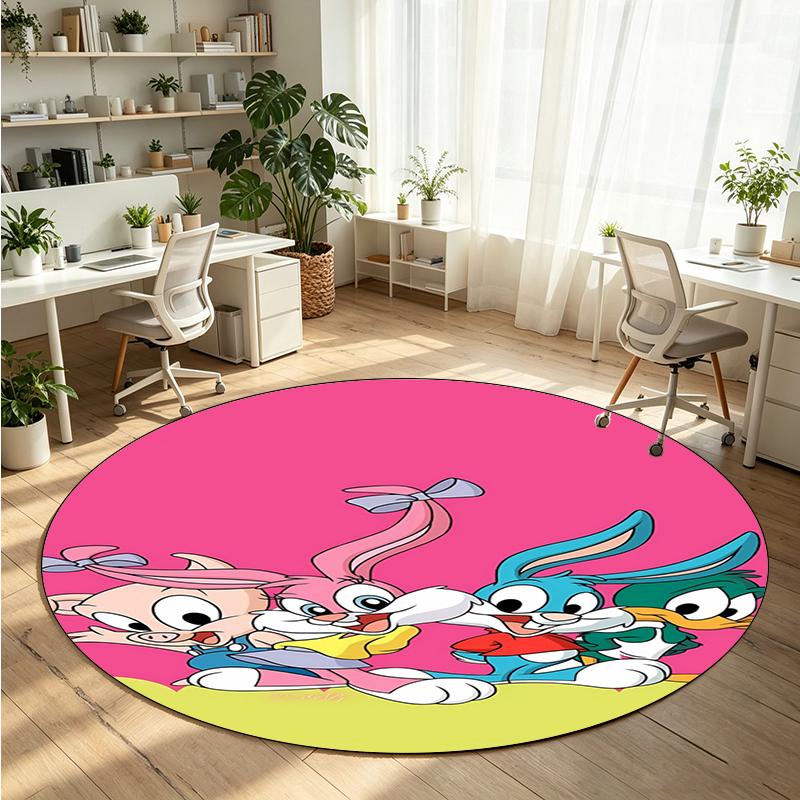 Rabbit Printed Round Crystal Velvet Rug Soft Non Slip Floor Carpet For Bedroom Holiday Gift
