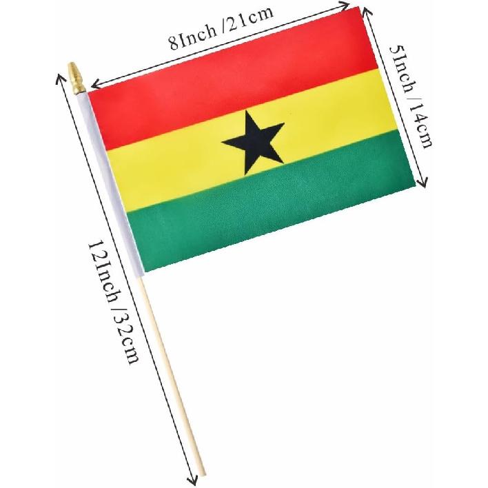 25Pack Small Ghana Flag Handheld Mini Ghanaian Flags on Stick 5x8 Inch