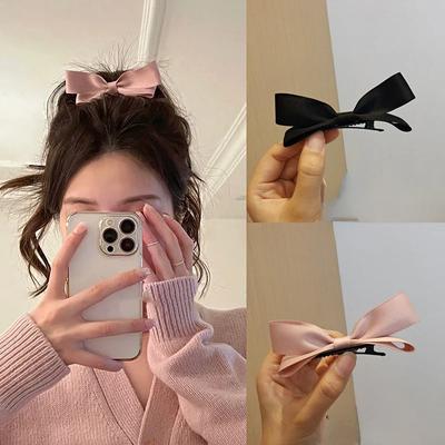 Niedliche stereoskopische rosa-schwarze Schleifen-Haarnadel Niedliche dreidimensionale Schleifen-Haarspange für Mädchen, rosa Pony-Klammer, Top-Klammer