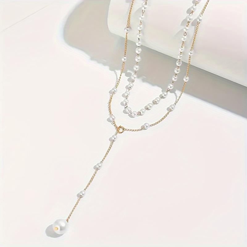 Women Elegant Layered Y-Shape Necklace with Faux Pearl Accents, Sexy Tassel Pendant, Versatile for Daily Wear & Parties