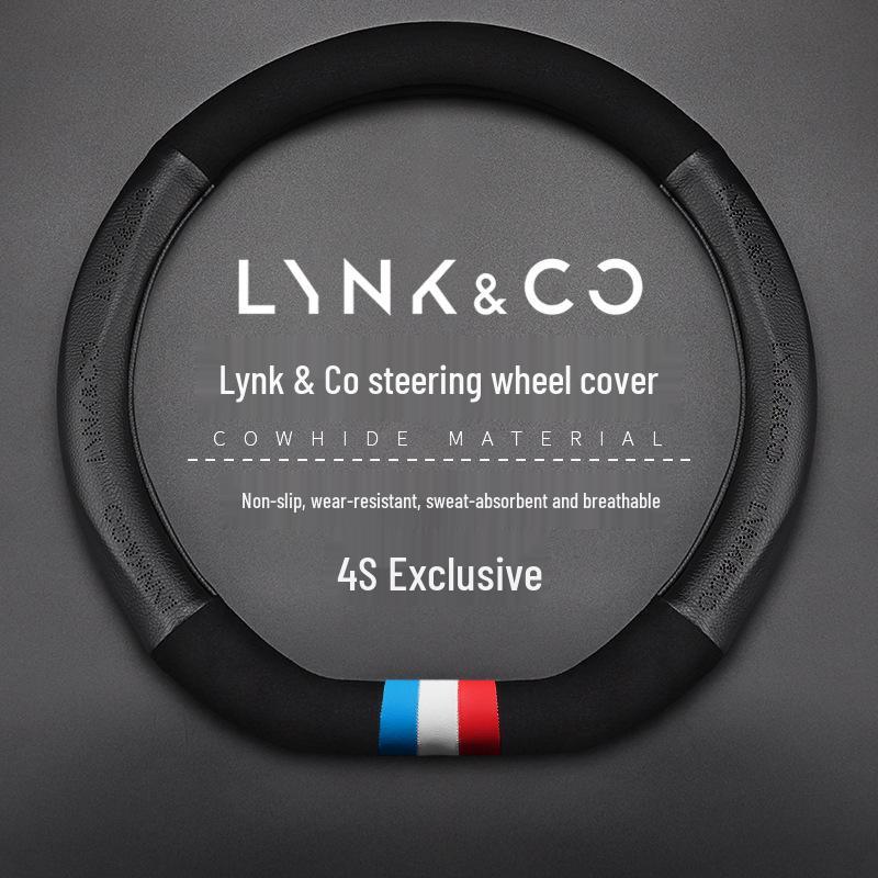 Genuine Leather Steering Wheel Cover for Lynk & Co 010203 - Non-Slip Suede, D-Type Design.