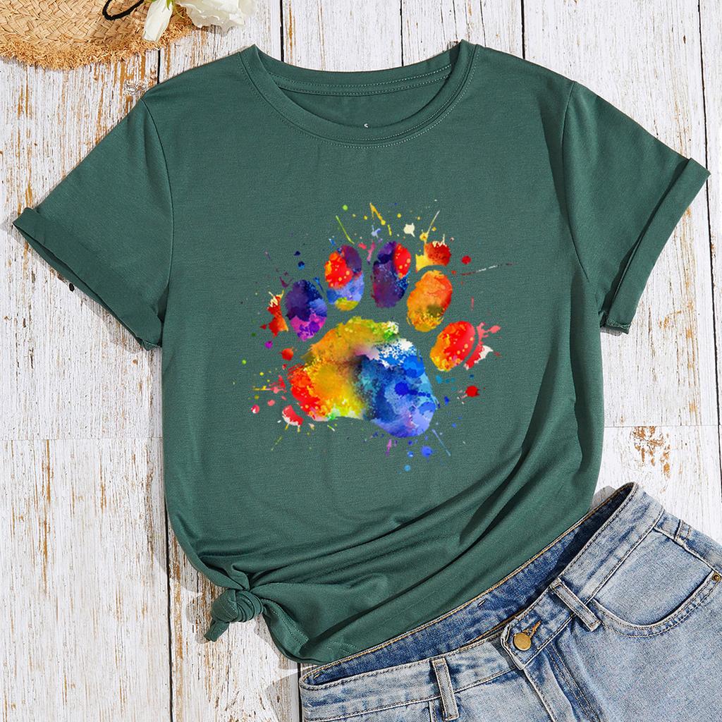 Cotton T-Shirt Short Sleeve Round Neck Women 2d Print Tops