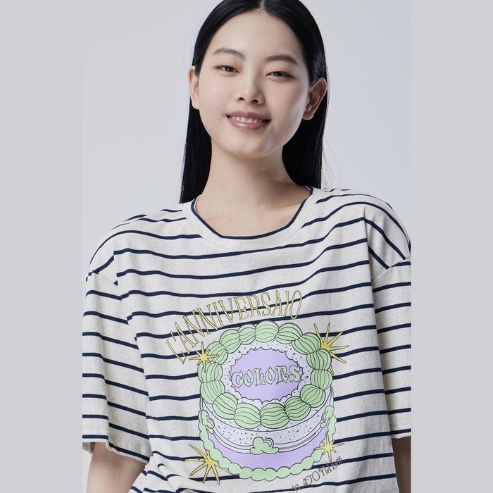 Benetong Printed Striped Short Sleeve T-Shirt_Bats99631Ny