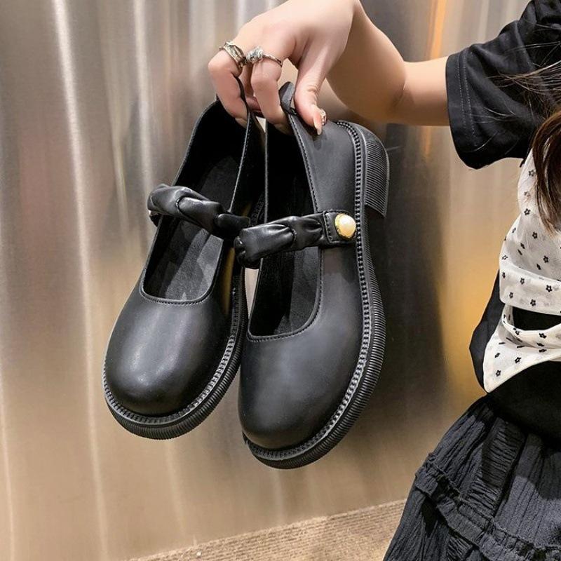 

Белые универсальные ретро-туфли на платформе из японской кожи женские весенне-осенние 2025 года новые французские туфли Мэри Джейн популярные одинарные туфли 40 чёрный