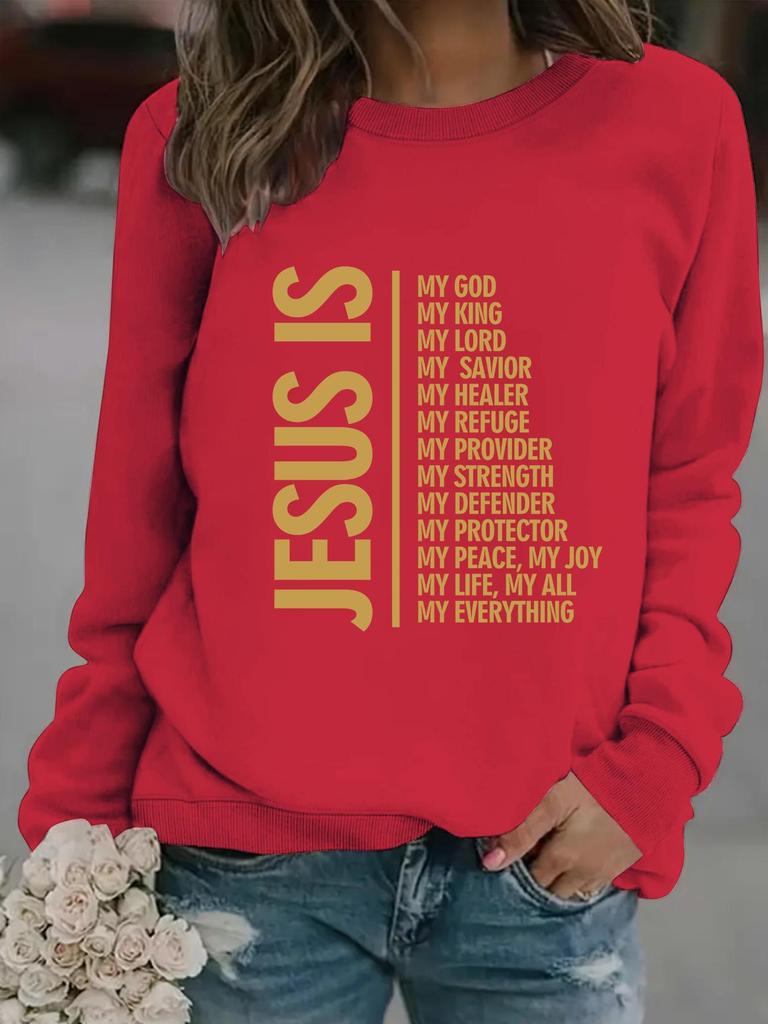 Women's Casual Long-Sleeve Slogan Print Round Neck Pullover Hoodie