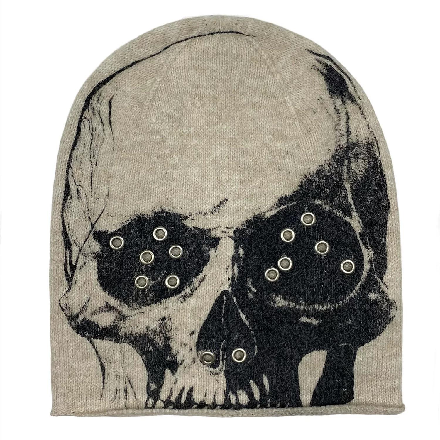 

Skull Printing Metal Eyelets Vintage Punk Beanie Hats Man Woman Techwear Style Winter Warmer Elastic Knitted Hat Skullcaps One Size
