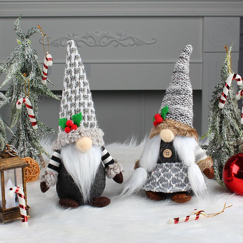 Creative Knitted Faceless Old Man Doll Ornament, Cute Plush Rudolph Dwarf Doll Ornament