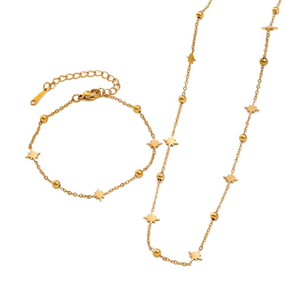Ensemble de Bijoux Étoile à Huit Branches en Acier Titane - Collier et Bracelet Tendance pour Femmes