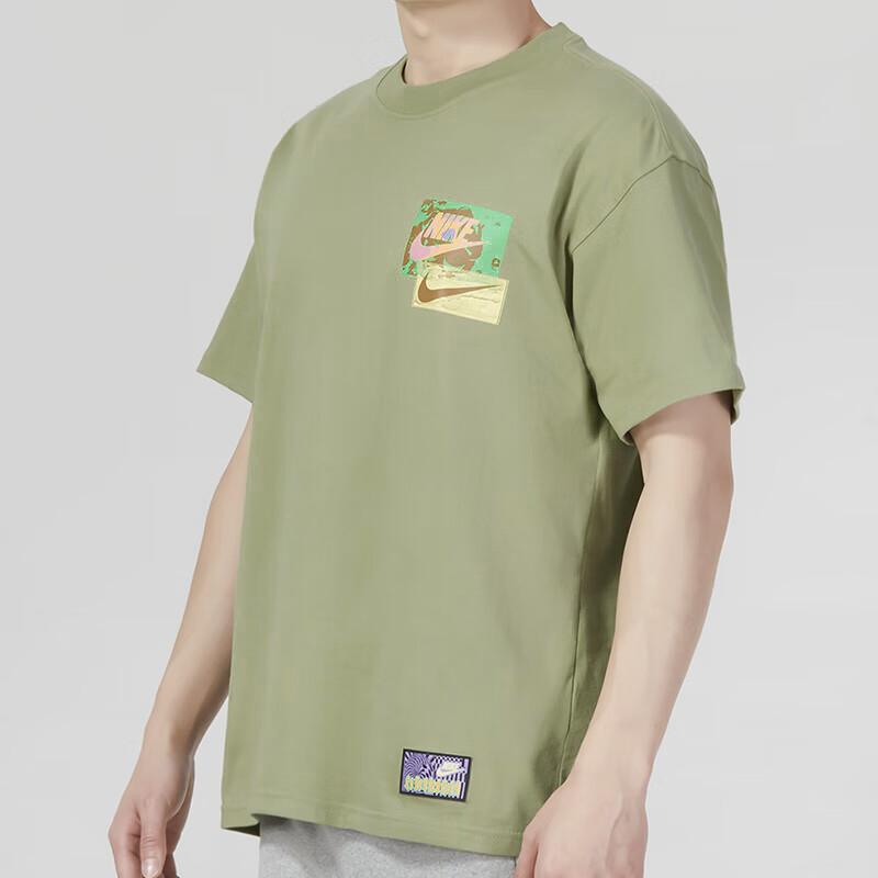 Nike Logo Print Sports Fitness Training Crew Neck Short Sleeve T-Shirt Men Tops Green FB9787-386