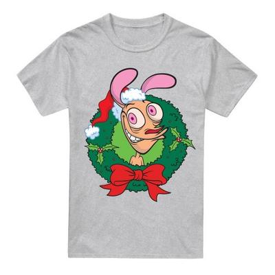 Ren & Stimpy Mens Wreath Christmas T-Shirt